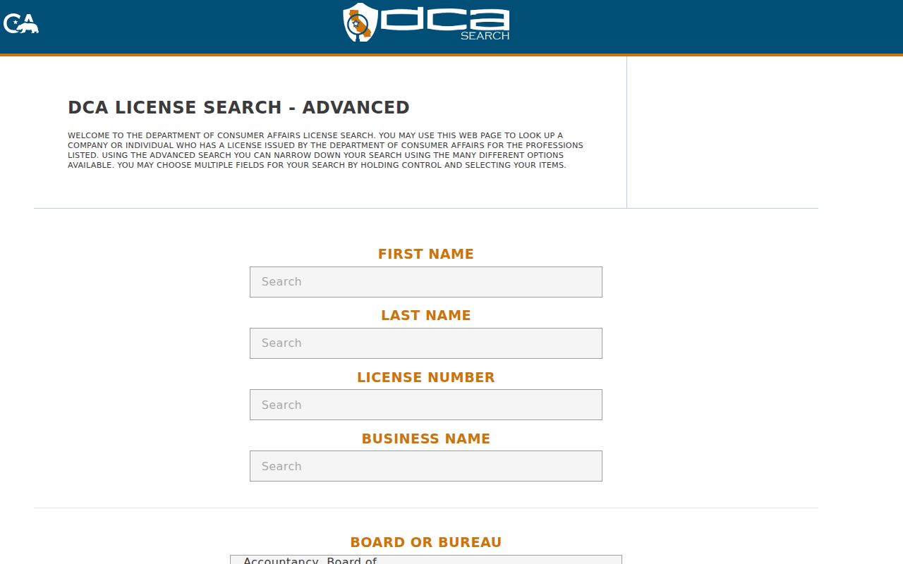 Covina people search DCA license advanced search