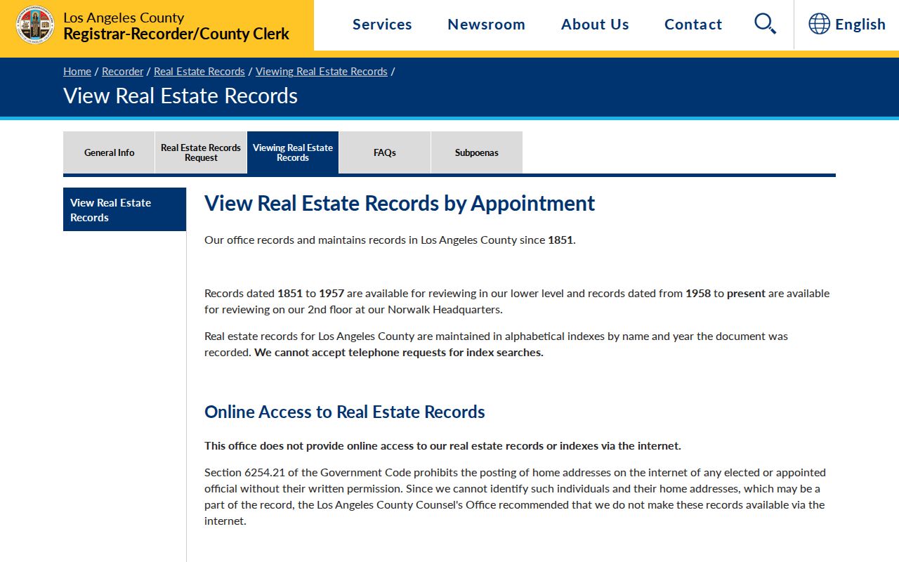 Covina people search LA recorder no online index page