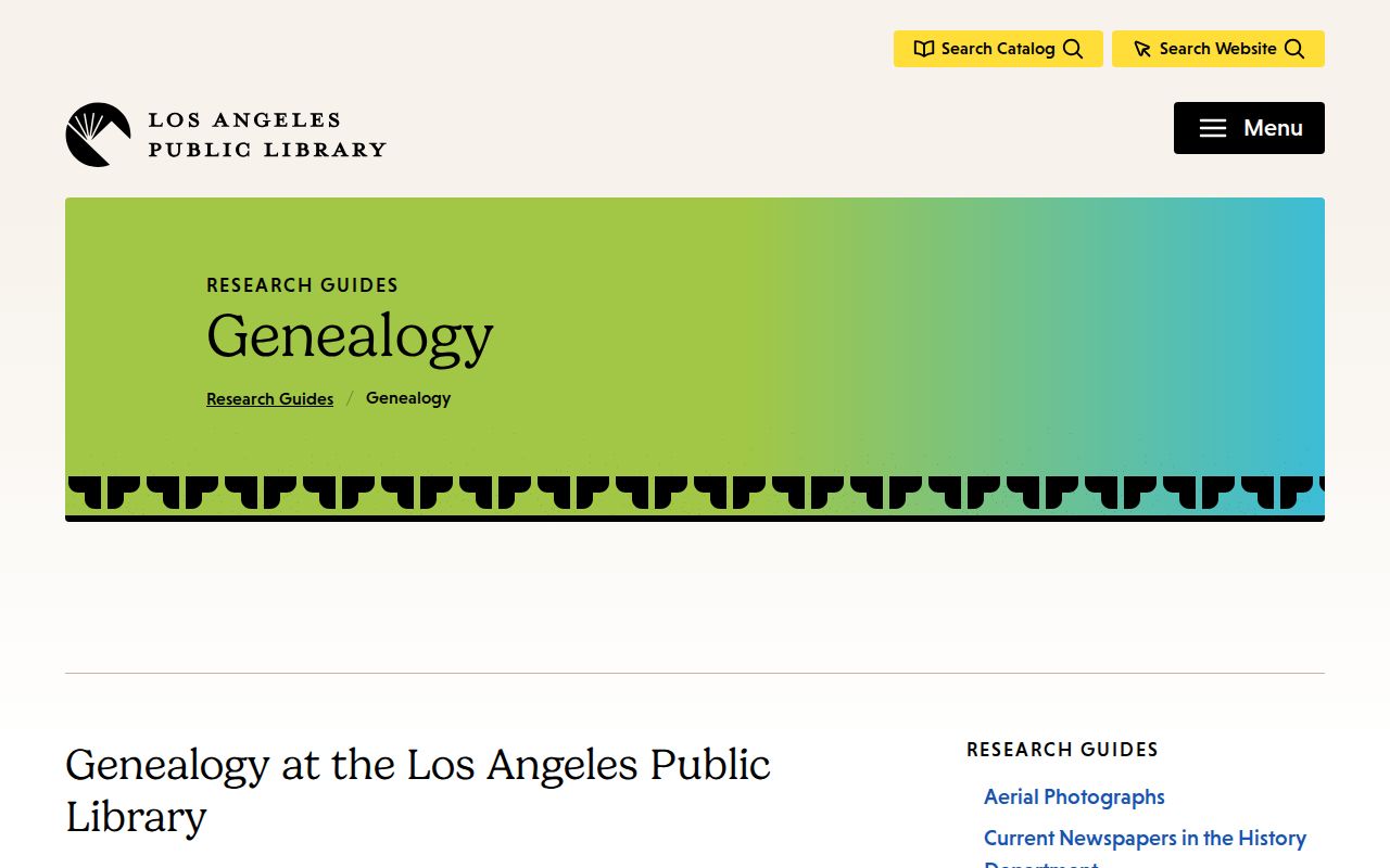 LAPL genealogy guide showing city directories and genealogy collection notes